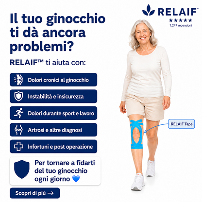 RELAIF™ — Tape Kinesiologico Pretagliato per il Ginocchio