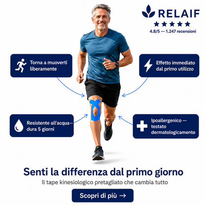 RELAIF™ — Tape Kinesiologico Pretagliato per il Ginocchio